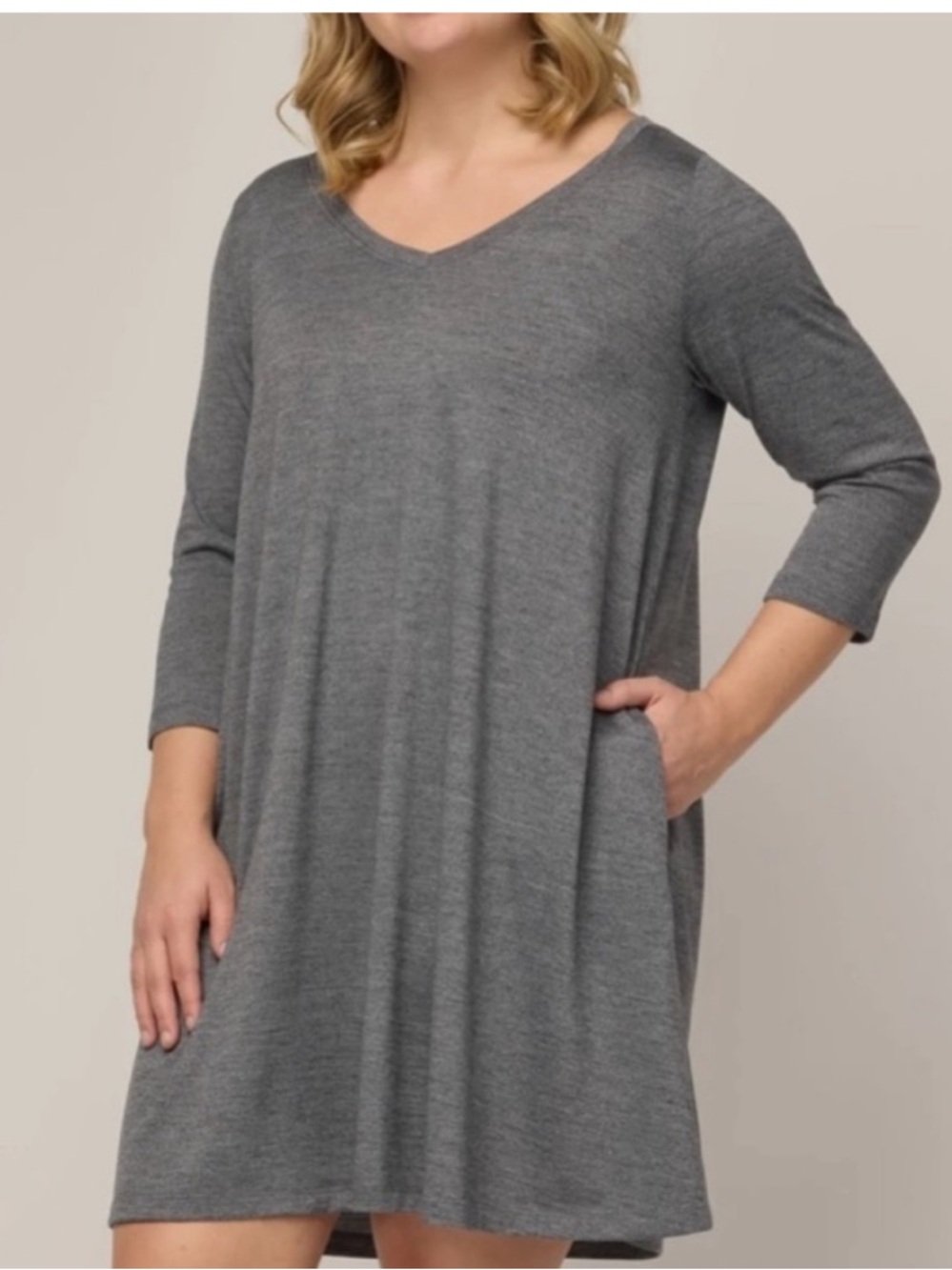 Wool& Willow Merino Wool Grey V-Neck Swing Dress Women’s Size Large Long in EUC!